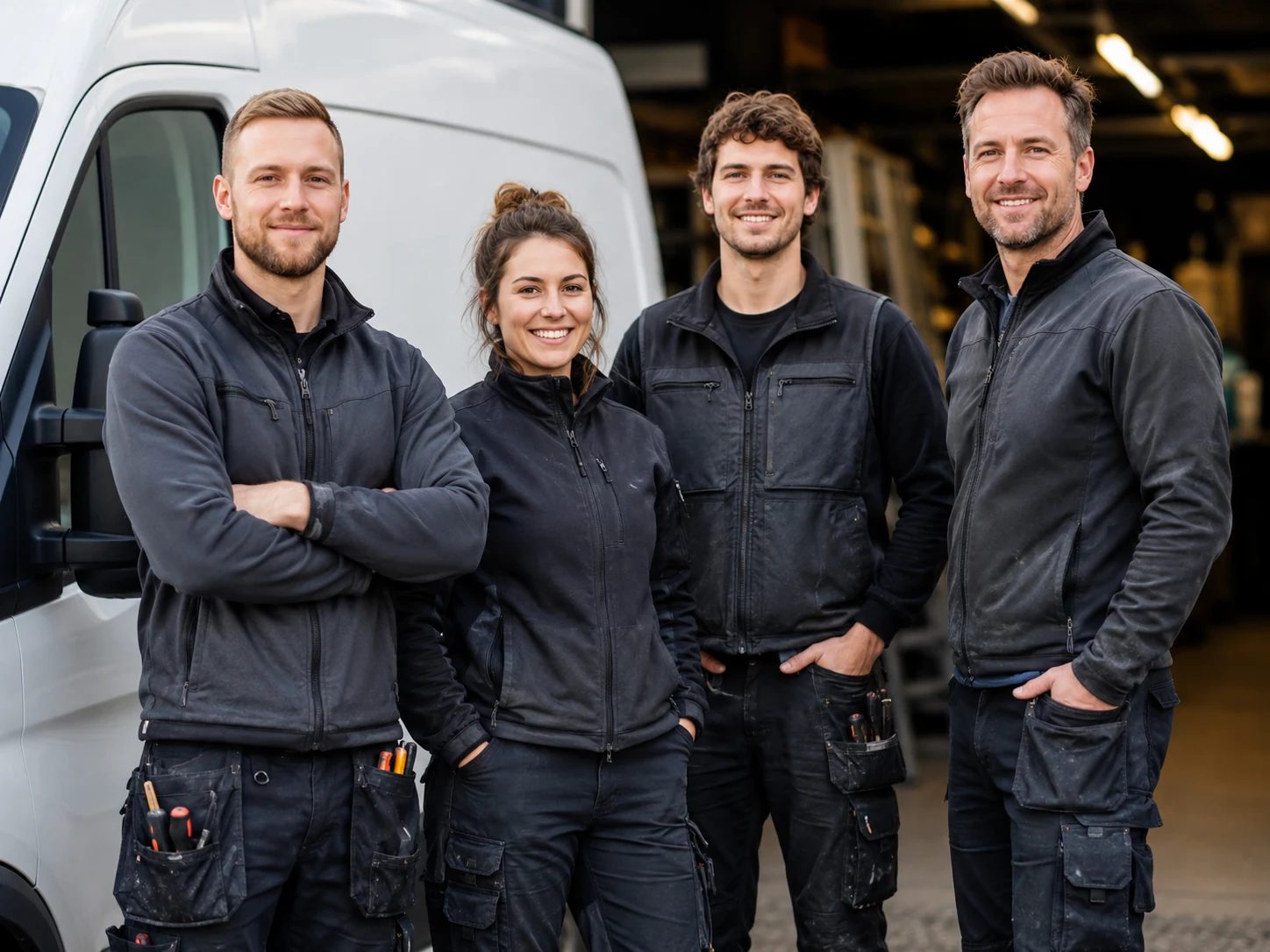 Handwerksteam vor Servicefahrzeug